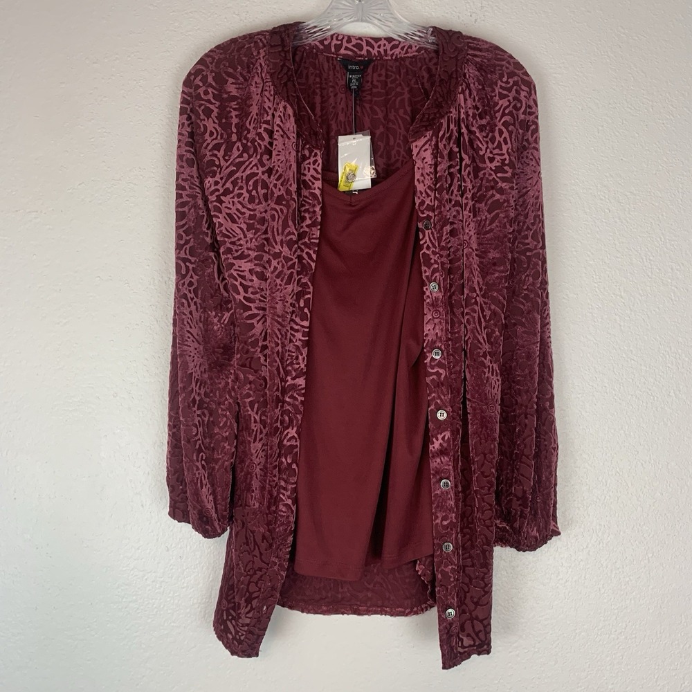 Intro Love The Fit Top Petite Large Velvet Burnout Button Up Boho Whimsigoth PL